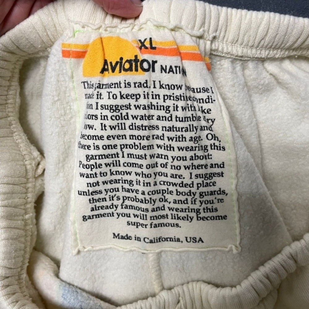 Aviator Nation Sweat Shorts XL Cream Off White Excellent Venice Rainbow Logo - Picture 5 of 11